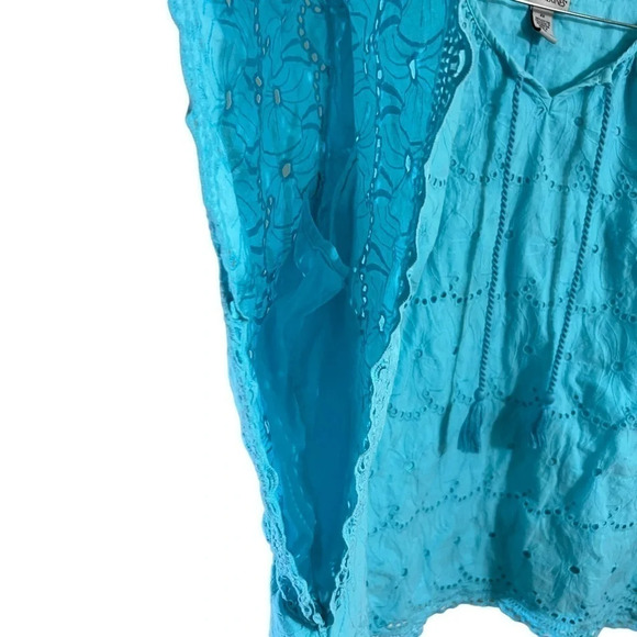 Catherine’s Blue Blouse 4X Eyelet Cutouts Flower Embroidered Flared Short Sleeve - Picture 5 of 8